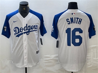 Los Angeles Dodgers #16 Will Smith White Blue Vin Patch Cool Base Stitched Baseball