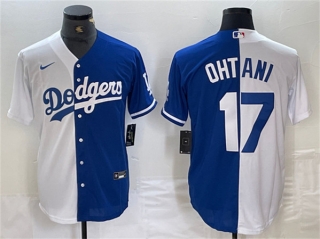Los Angeles Dodgers #17 Shohei Ohtani White Blue Split Cool Base Stitched Baseball