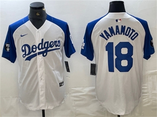 Los Angeles Dodgers #18 Yoshinobu Yamamoto White Blue Vin Patch Cool Base Stitched
