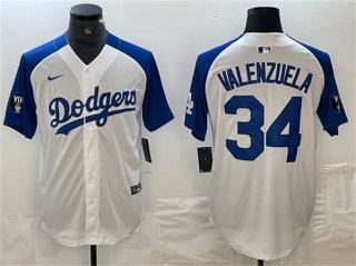 Los Angeles Dodgers #34 Toro Valenzuela White Blue Vin Patch Cool Base Stitched