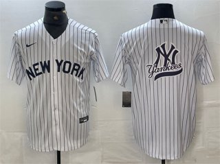 New York Yankees Team Big Logo White Cool Base Stitched Baseball Jersey2