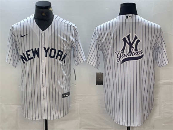 New York Yankees Team Big Logo White Cool Base Stitched Baseball Jersey2