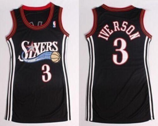 76ers #3 Allen Iverson Black Women Dress Stitched NBA Jersey