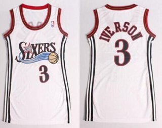 76ers #3 Allen Iverson White Women Dress Stitched NBA Jersey