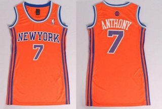 Knicks #7 Carmelo Anthony Orange Women Dress Stitched NBA Jersey