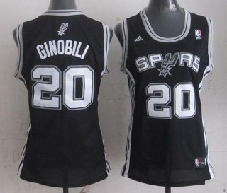 Spurs #20 Manu Ginobili Black Women Road Stitched NBA Jersey