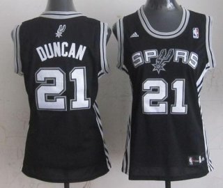 Spurs #21 Tim Duncan Black Women Road Stitched NBA Jersey