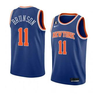 New Yok Knicks #11 Jalen Brunson Blue With NO.6 Patch Stitched Basketball Jersey