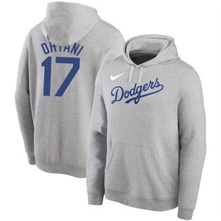 Los Angeles Dodgers #17 Shohei Ohtani Grey Name & Number Pullover Hoodie