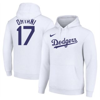Los Angeles Dodgers #17 Shohei Ohtani White Name & Number Pullover Hoodie 2