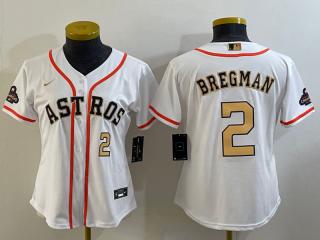 Women's Houston Astros #2 Alex Bregman White 2023 Gold Collection With World Serise
