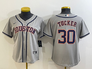 Women's Houston Astros #30 Kyle Tucker Gray Cool Base Stitched Baseball Jersey(Run