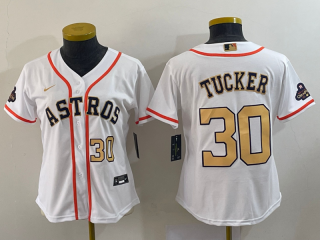 Women's Houston Astros #30 Kyle Tucker White 2023 Gold Collection With World Serise