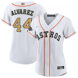 Women's Houston Astros #44 Yordan Alvarez White 2023 Gold Collection With World Serise