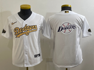 Women's Los Angeles Dodgers White Gold Team Big Logo Stitched Jersey(Run Small)