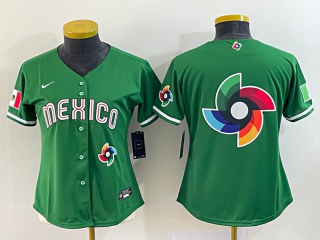Women's Mexico Baseball 2023 Green Big Logo World Baseball Classic Stitched Jersey(Run small) 2