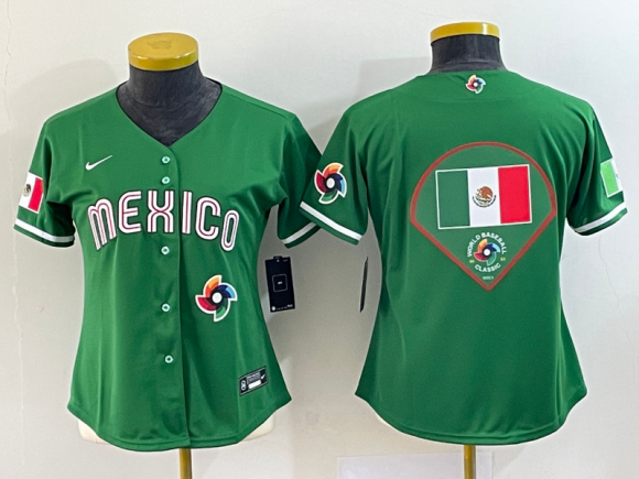 Women's Mexico Baseball 2023 Green Big Logo World Baseball Classic Stitched Jersey(Run small)
