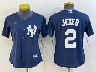 Women's New York Yankees #2 Derek Jeter Navy Stitched Baseball Jersey(Run Small)