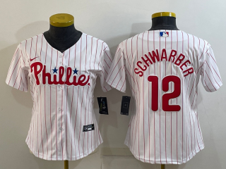 Women's Philadelphia Phillies #12 Kyle Schwarber White Stitched Baseball Jersey(Run