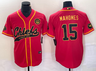 Kansas City Chiefs #15 Patrick Mahomes Red Gold Cool Base Stitched Baseball Jersey