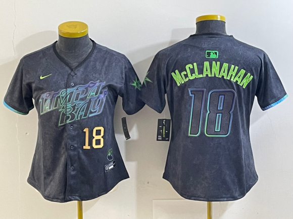 Tampa Bay Rays #18 Shane McClanahan Charcoal 2024 City Connect women jersey 3