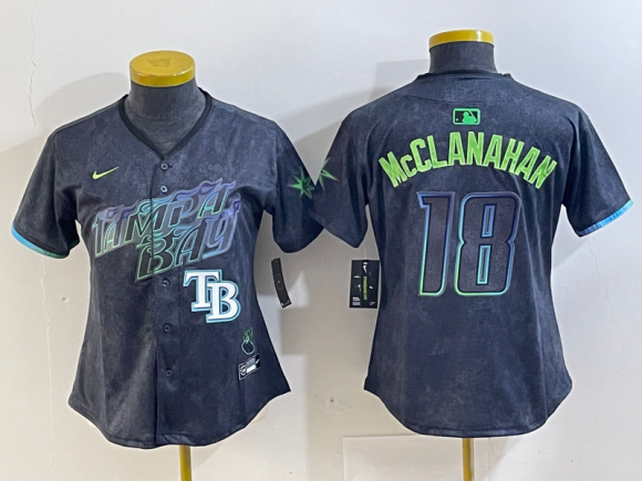 Tampa Bay Rays #18 Shane McClanahan Charcoal 2024 City Connect women jersey 4