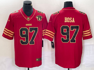 San Francisco 49ers #97 Nick Bosa Red Gold With 75th Anniversary Patch Stitched