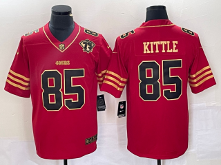 San Francisco 49ers #85 George Kittle Red Gold With 75th Anniversary Patch Stitched