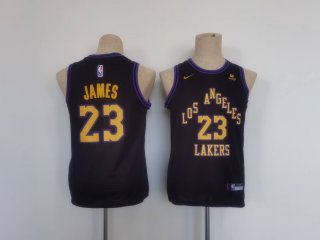 Youth Los Angeles Lakers #23 LeBron James Black city Stitched Basketball Jersey