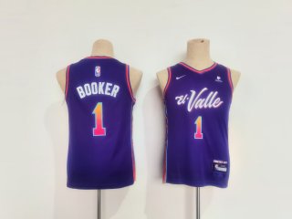 Youth Phoenix Suns #1 Devin Booker Purple City Edition Stitched Basketball Jersey