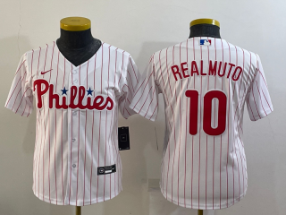 Youth Philadelphia Phillies #10 J.T. Realmuto White Cool Base Stitched Baseball Jersey
