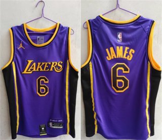 Los Angeles Lakers #6 LeBron James Purple Stitched Basketball Jersey