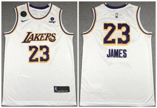 Los Angeles Lakers #23 LeBron James Bibigo White With KB Patch Stitched Jersey
