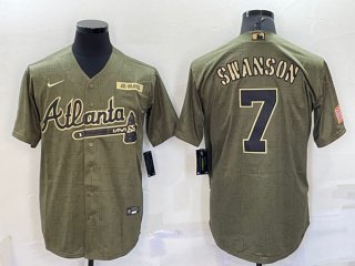 Atlanta Braves #7 Dansby Swanso Camo Salute To Service Cool Base Stitched Jersey