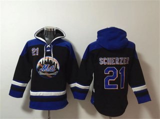 New York Mets #21 Max Scherzer Black Blue Ageless Must-Have Lace-Up Pullover