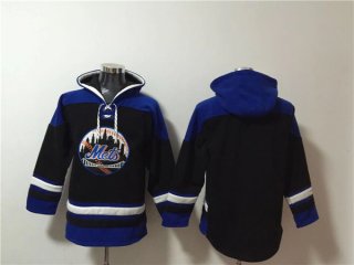 New York Mets Blank Black Blue Ageless Must-Have Lace-Up Pullover Hoodie