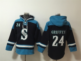Seattle Mariners #24 Ken Griffey Jr. Navy Awus Lace-Up Pullover Hoodie