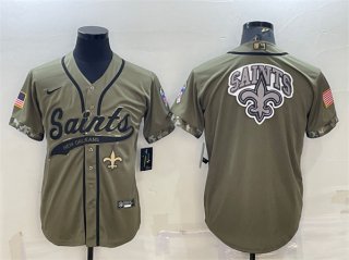 New Orleans Saints Olive 2022 Salute To Service Team Big Logo Cool Base Stitched Baseball Jersey