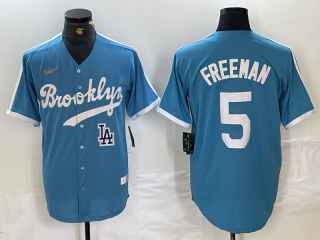 Los Angeles Dodgers #5 Freddie Freeman blue throwback jersey 2