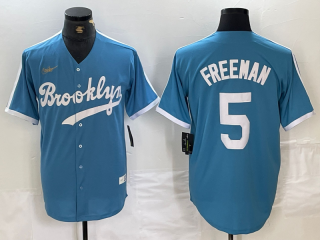 Los Angeles Dodgers #5 Freddie Freeman blue throwback jersey