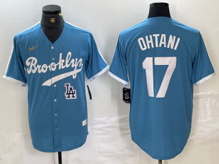 Los Angeles Dodgers #17 Shohei Ohtani blue throwback jersey 2