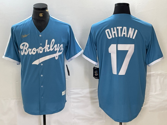 Los Angeles Dodgers #17 Shohei Ohtani blue throwback jersey