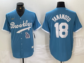Los Angeles Dodgers #18 Yoshinobu Yamamoto blue throwback jersey 2