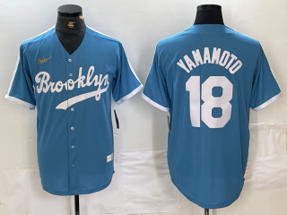 Los Angeles Dodgers #18 Yoshinobu Yamamoto blue throwback jersey