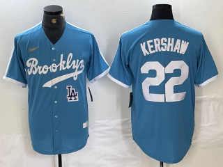 Los Angeles Dodgers #22 Clayton Kershaw blue throwback jersey 2