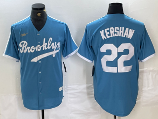 Los Angeles Dodgers #22 Clayton Kershaw blue throwback jersey