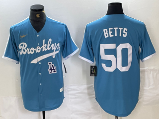 Los Angeles Dodgers #50 Mookie Betts blue throwback jersey 2