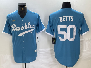 Los Angeles Dodgers #50 Mookie Betts blue throwback jersey