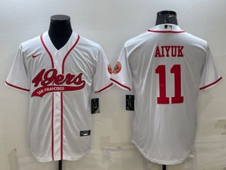 San Francisco 49ers #11 Brandon Aiyuk White With Patch Cool Base Stitched Baseball Jersey