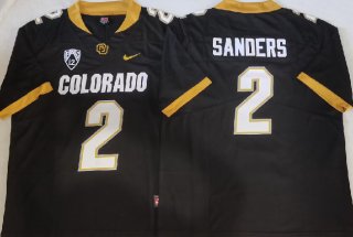 Colorado Buffaloes #2 Shedeur Sanders Black With PAC-12 Patch Football Stitched